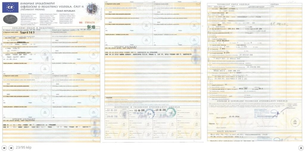 Czech vehicle registration certificate - Czech Republic logbook (Osvědčení o registraci vozidla) - both parts (Osvědčení o registraci vozidla Část I and Osvědčení o registraci vozidla Část II)