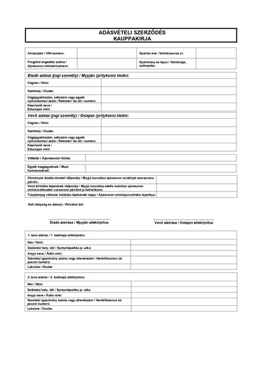 Cégtől vásárlás kereskedőként esetére finn-magyar kétnyelvű letölthető gépjármű adásvételi minta példa (letöltés)