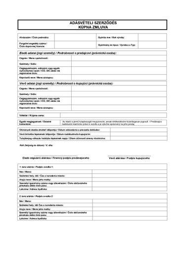 Cégtől vásárlás kereskedőként esetére szlovák-magyar kétnyelvű letölthető gépjármű adásvételi minta példa (letöltés)