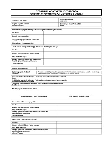 Cégtől vásárlás magánszemélyként esetére horvát-magyar kétnyelvű letölthető gépjármű adásvételi minta példa (letöltés)