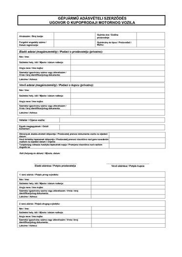 Letölthető kétnyelvű magánszemélyek között horvát-magyar gépjármű adásvételi szerződés